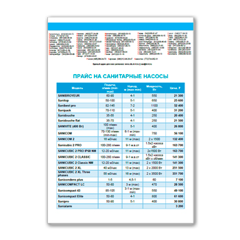 Прайс на санитарные насосы из каталога SFA